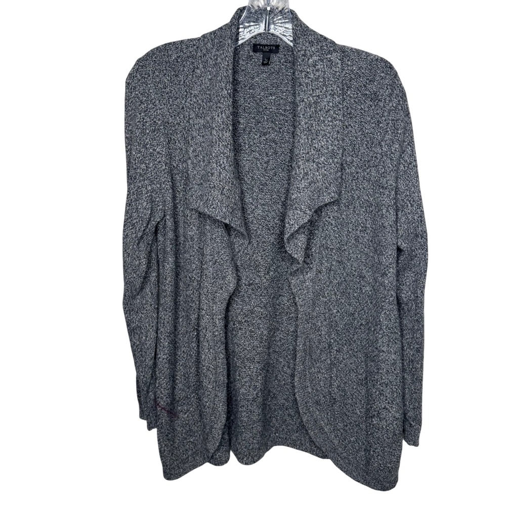 Talbots Women's Cardigan‎ Sweater Charcoal Grey Marl Knit Cotton Cashmere LP